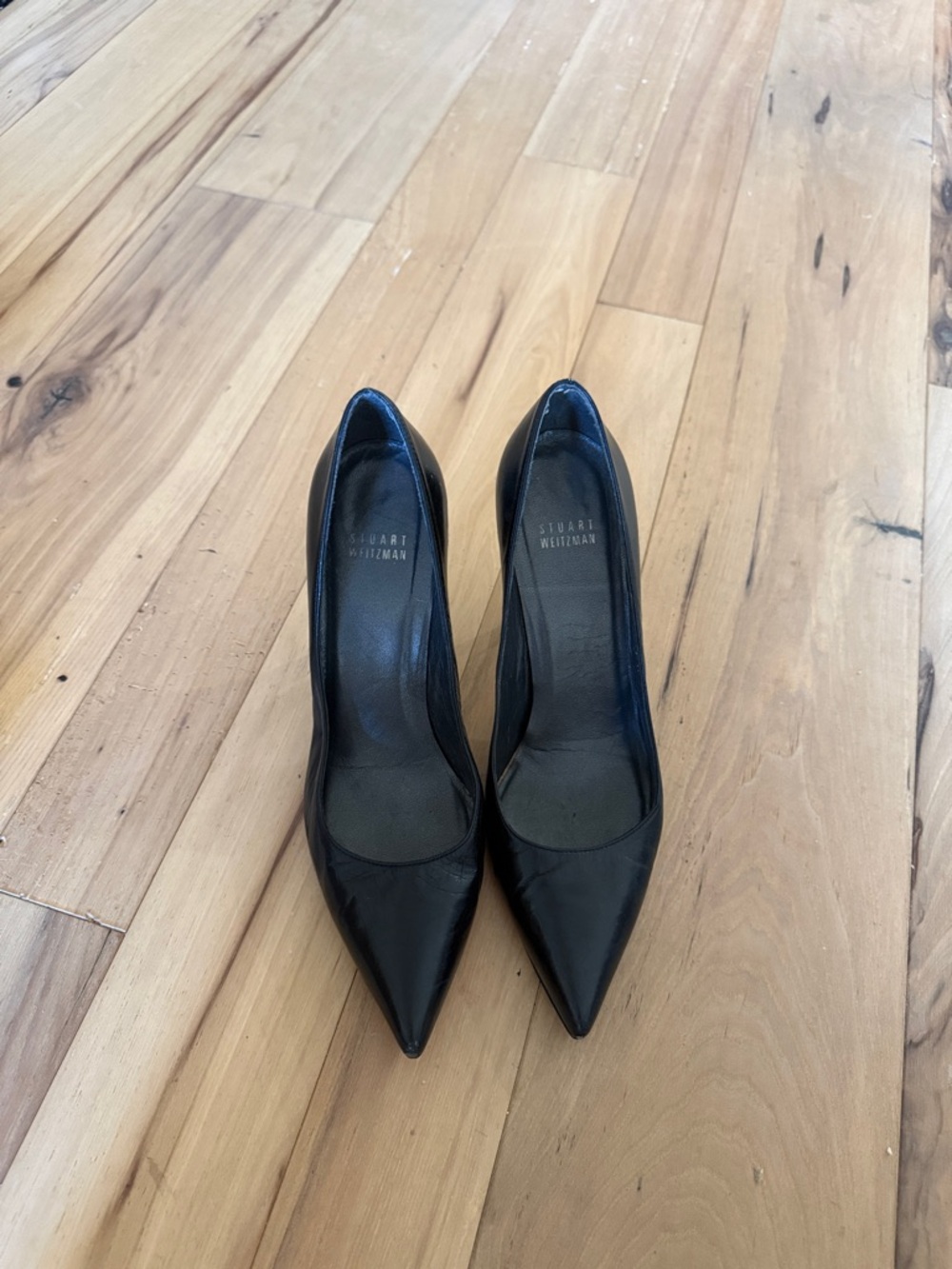 Stuart Weitzman Black Leather Pointed Pumps